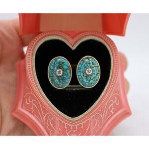 14kt Gold Spider Turquoise with Diamond Center Post Earrings